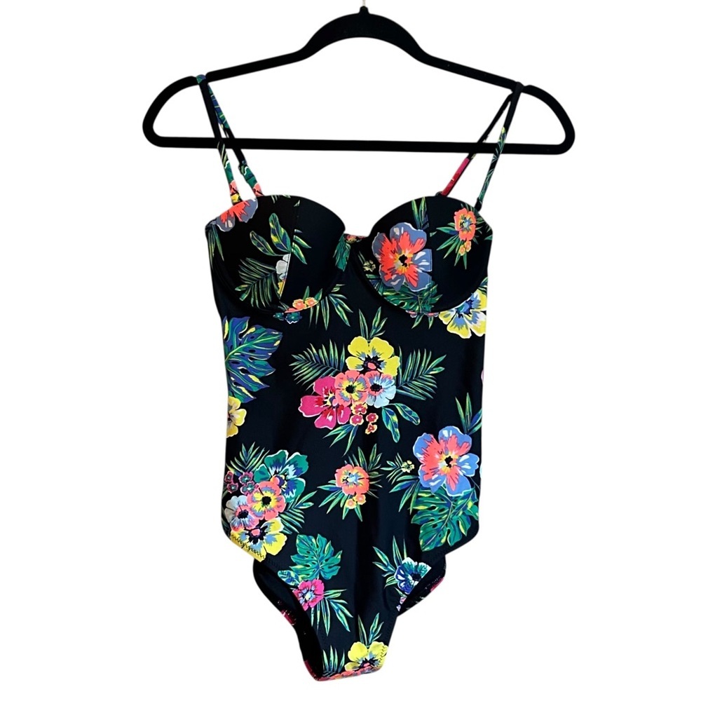 Old Navy Convertible One Piece Underwire Swimsuit Women’s Small Black Floral NEW - Picture 2 of 8